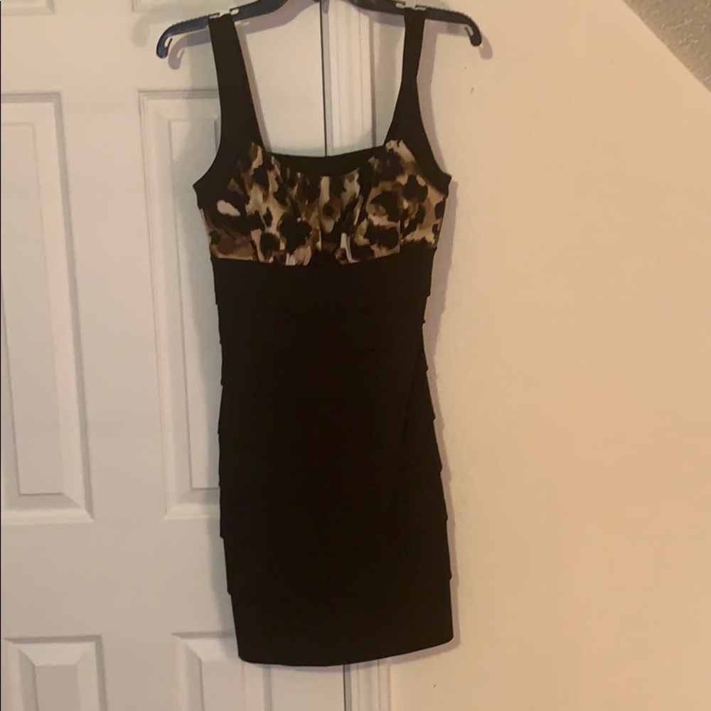 Black w/ leopard print accent mini dress